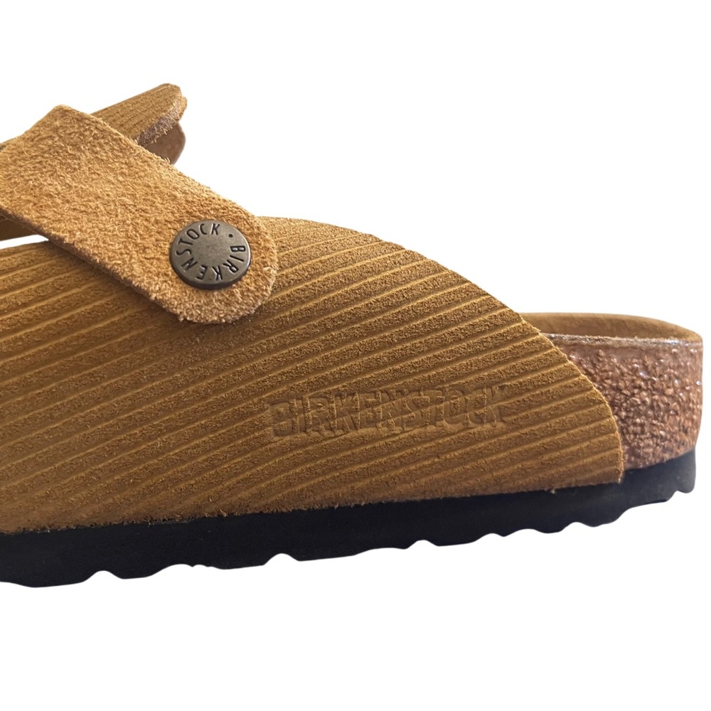 NIB Birkenstock Boston Clog Suede Embossed Corduroy Cork Brown Size 38 Narrow - Picture 4 of 9